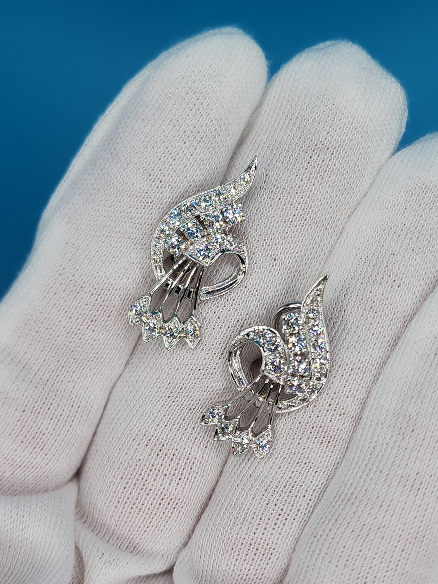 Vintage Diamond Cocktail Earrings in 18k White Gold