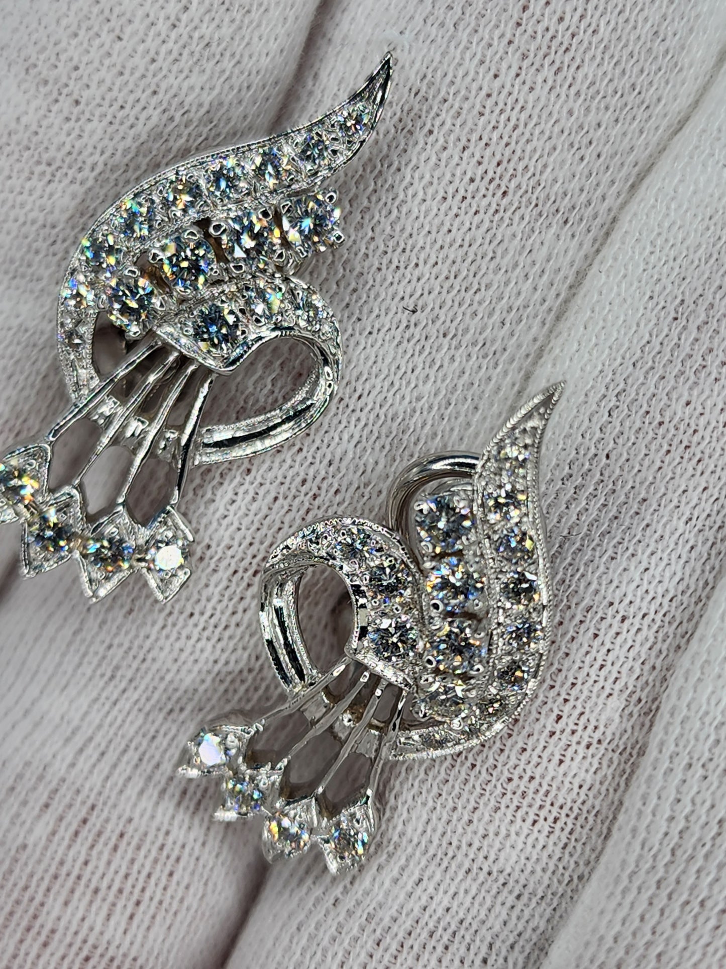 Vintage Diamond Cocktail Earrings in 18k White Gold