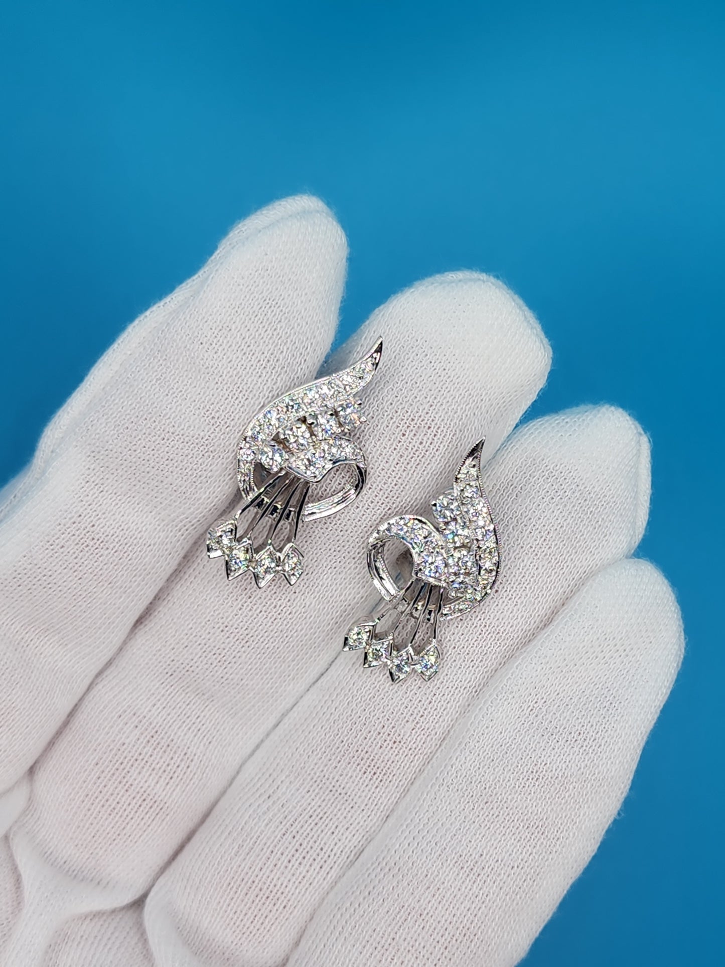 Vintage Diamond Cocktail Earrings in 18k White Gold