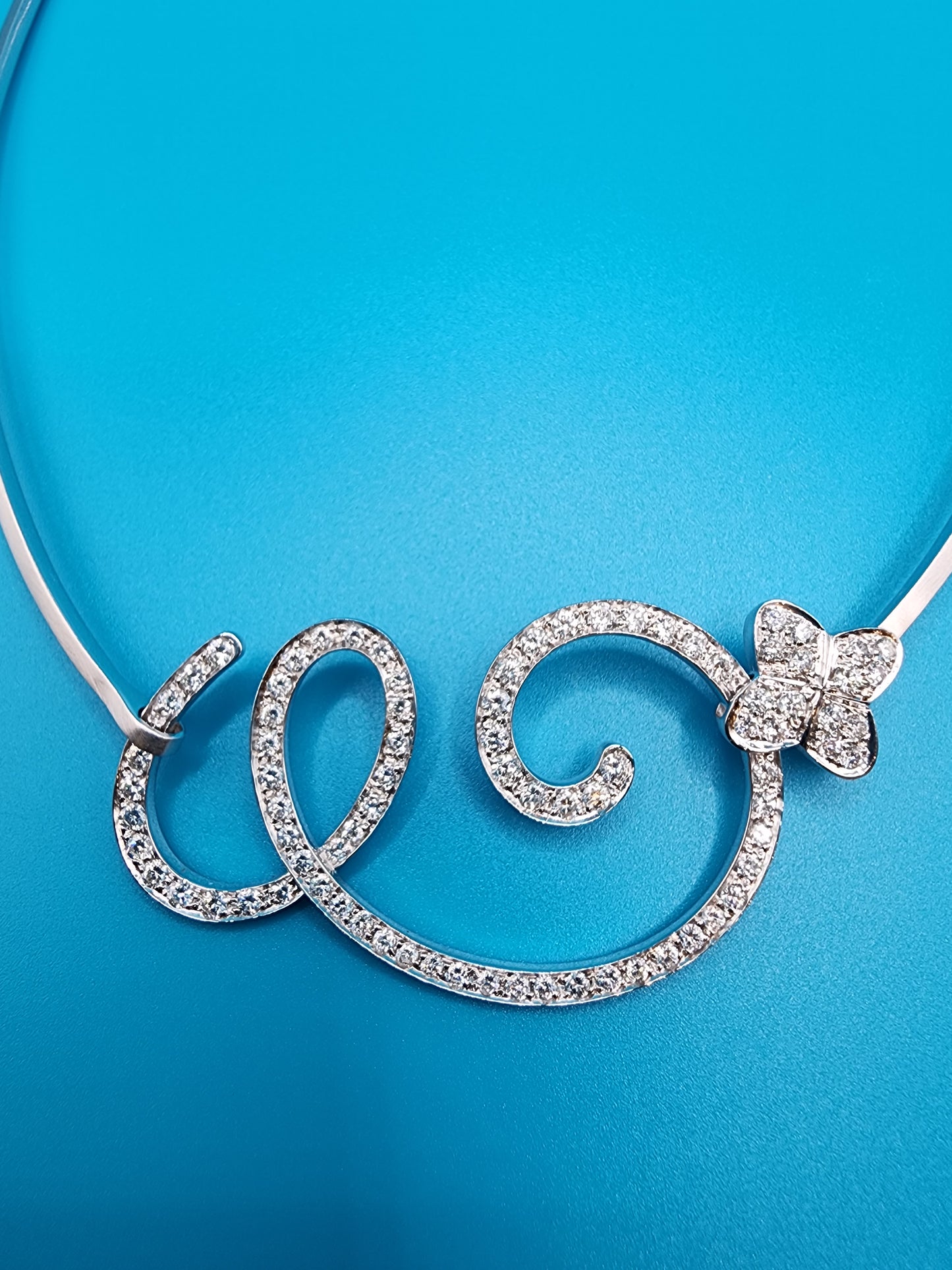 Swirl Design Diamond Choker Necklace in 18k White Gold