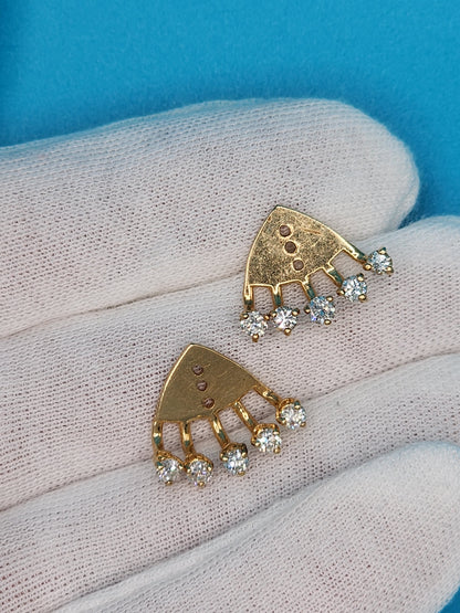 Fan Design Diamond Jackets in 14k Yellow Gold