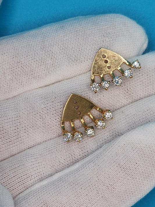 Fan Design Diamond Jackets in 14k Yellow Gold