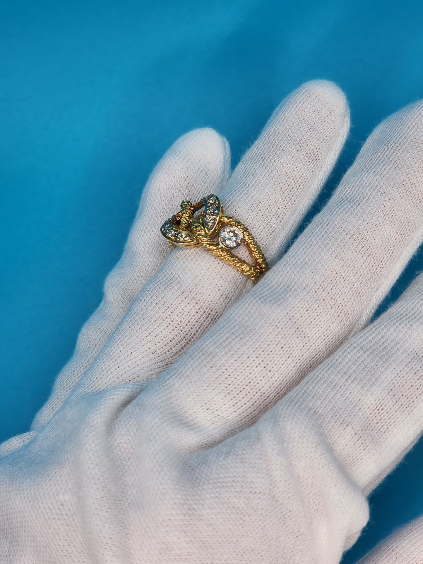 Ladies Diamond Link Ring is 14k Yellow and White Gold