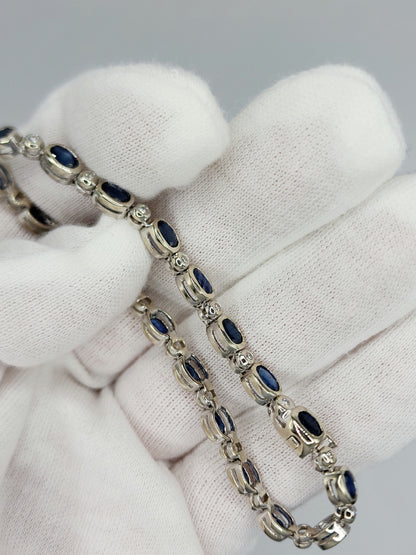Bezel Set Sapphire and Diamond Tennis Bracelet in 14k White Gold