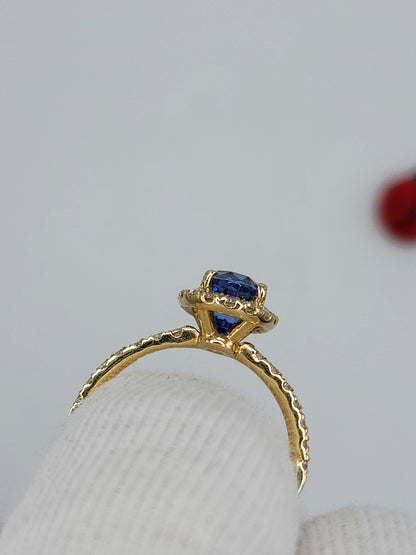 GIA 2.23 ct Unheated Oval Sapphire Ladies Halo Design Ring in 14k Yellow Gold