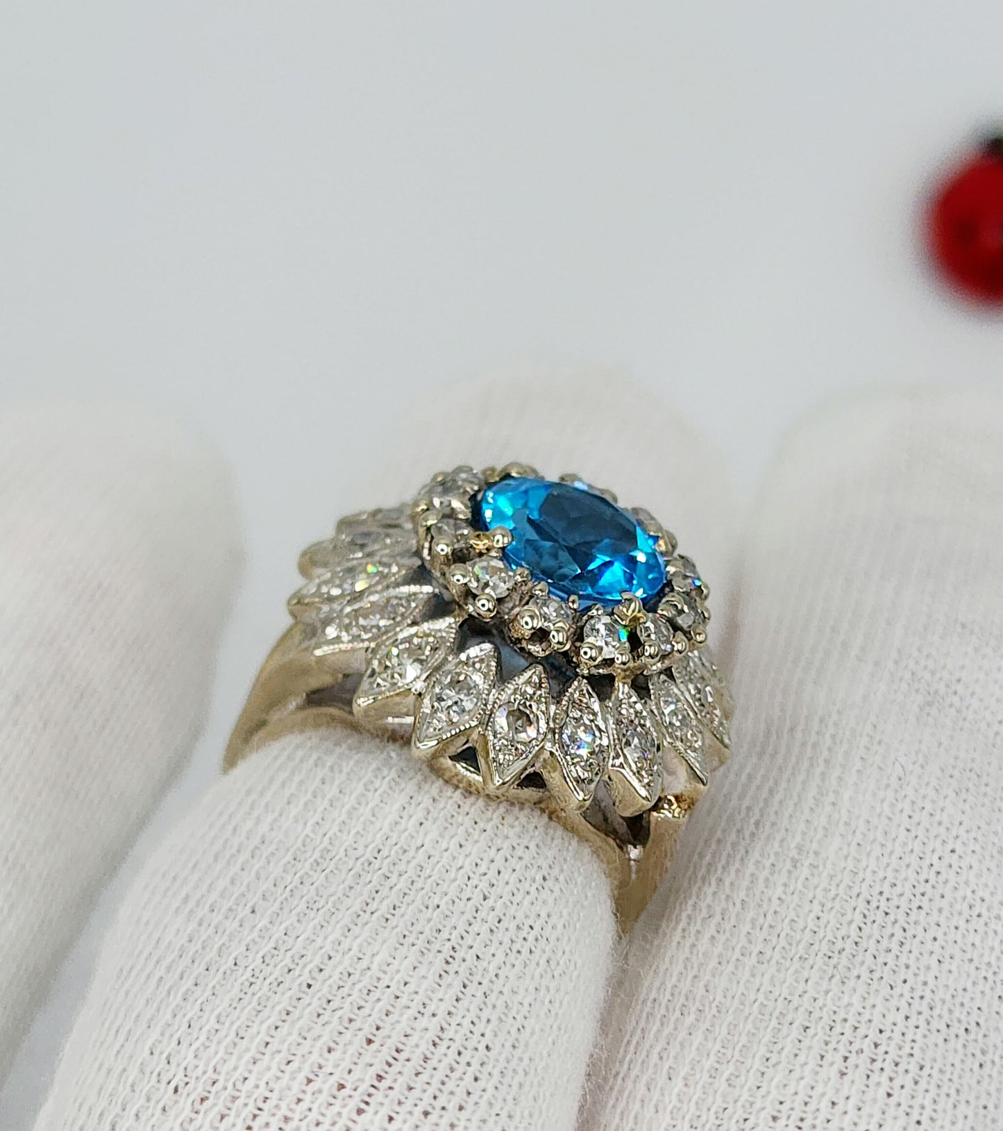 Blue Topaz and Diamond Cocktail Ring in 14k White Gold