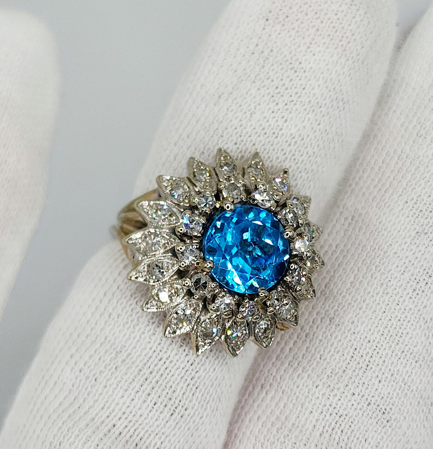 Blue Topaz and Diamond Cocktail Ring in 14k White Gold