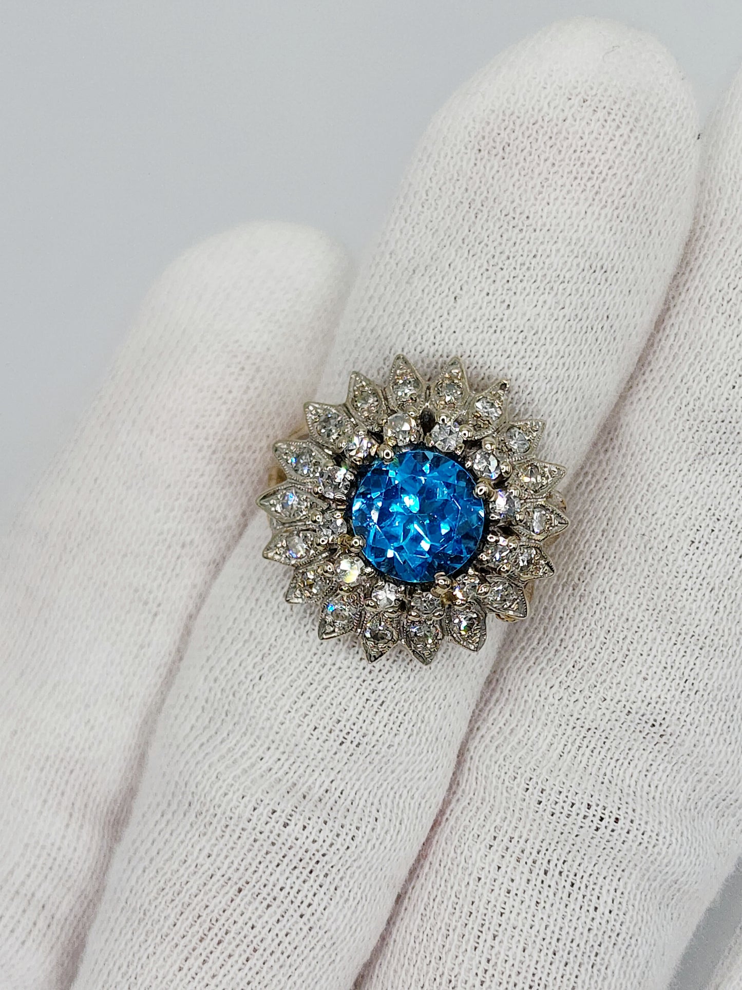 Blue Topaz and Diamond Cocktail Ring in 14k White Gold