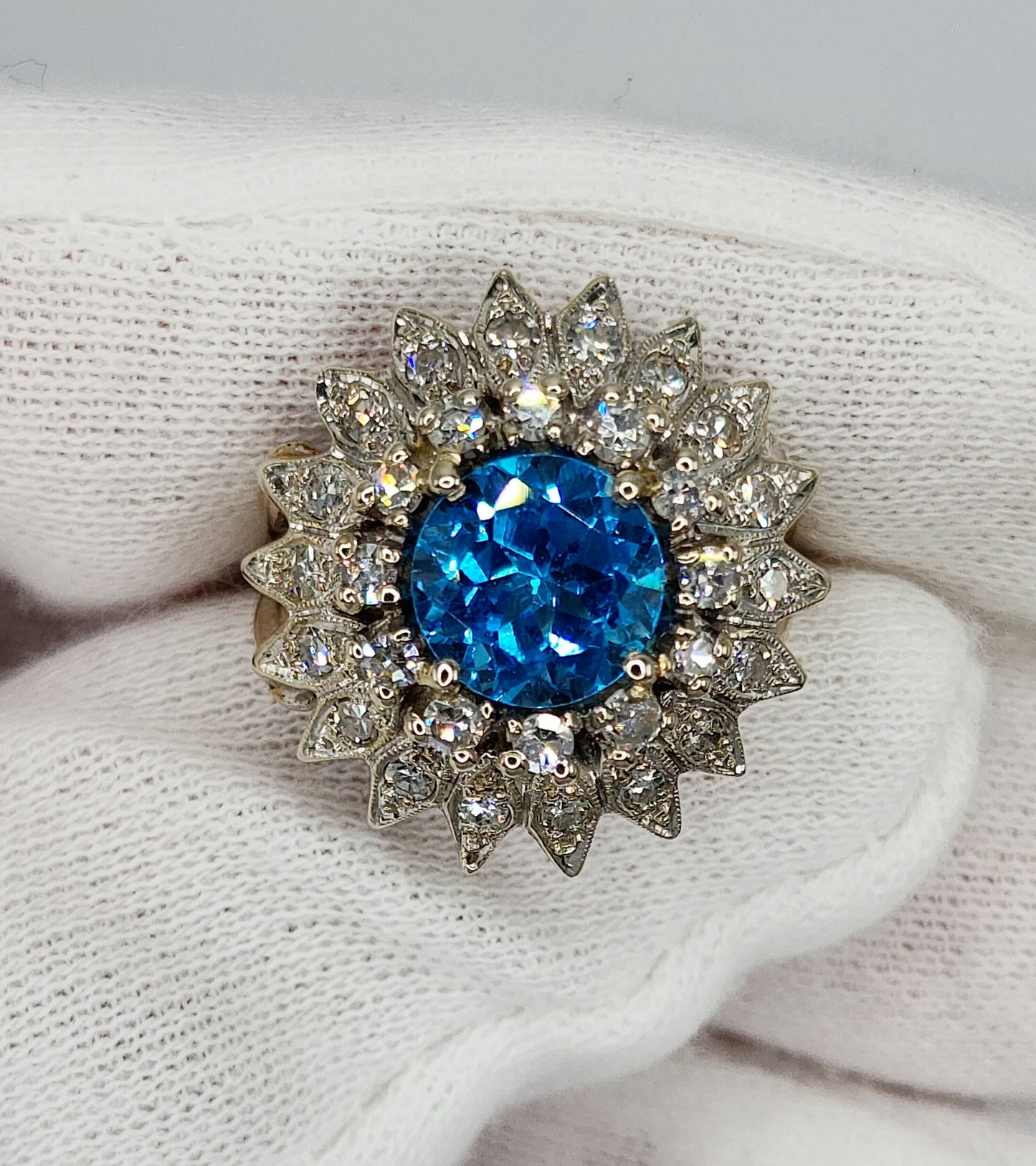 Blue Topaz and Diamond Cocktail Ring in 14k White Gold