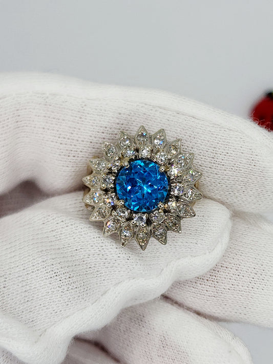 Blue Topaz and Diamond Cocktail Ring in 14k White Gold