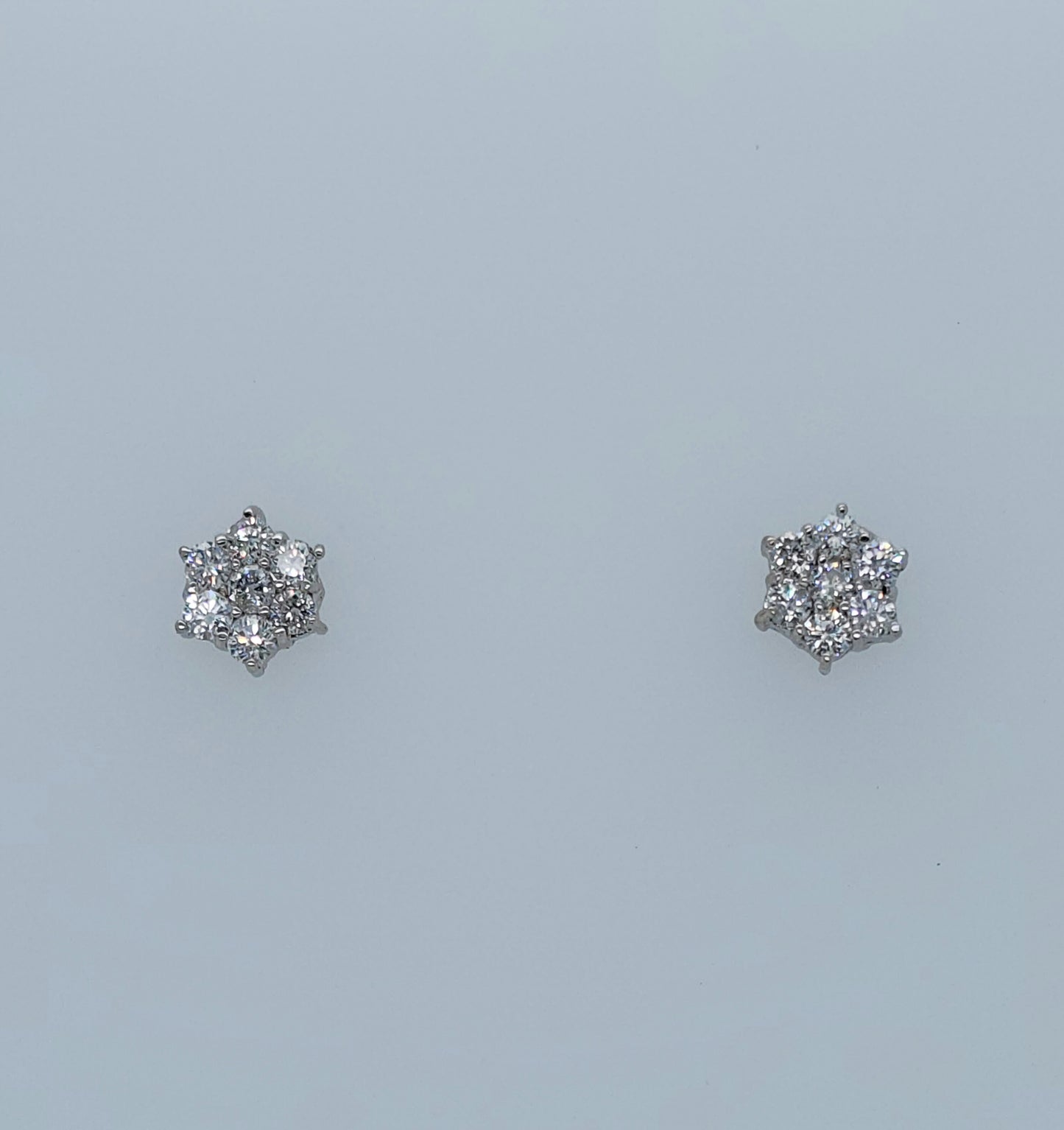 Flower Motif Diamond Stud Earrings in 14k White Gold