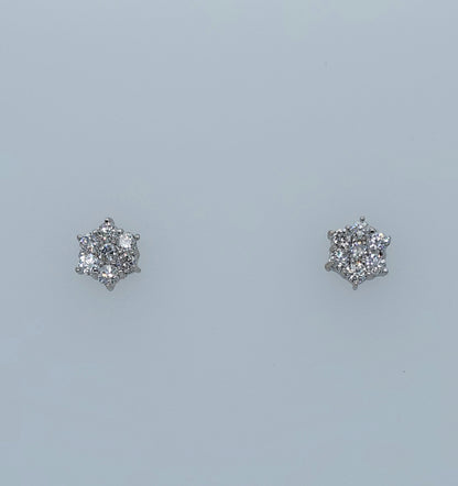 Flower Motif Diamond Stud Earrings in 14k White Gold