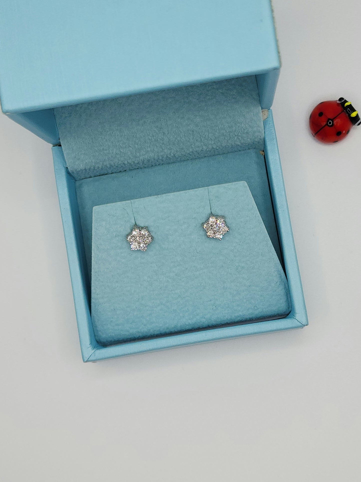 Flower Motif Diamond Stud Earrings in 14k White Gold