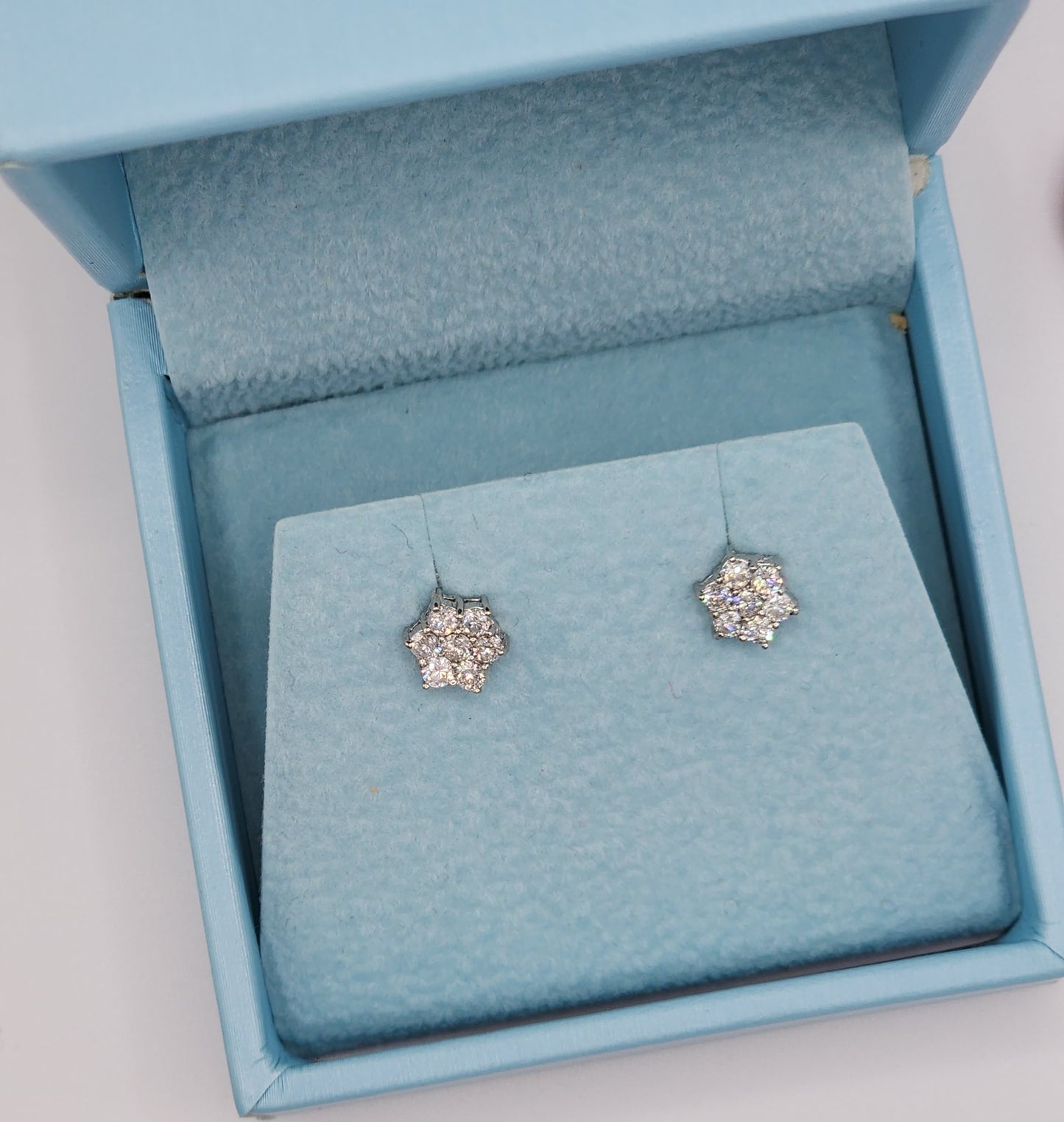 Flower Motif Diamond Stud Earrings in 14k White Gold