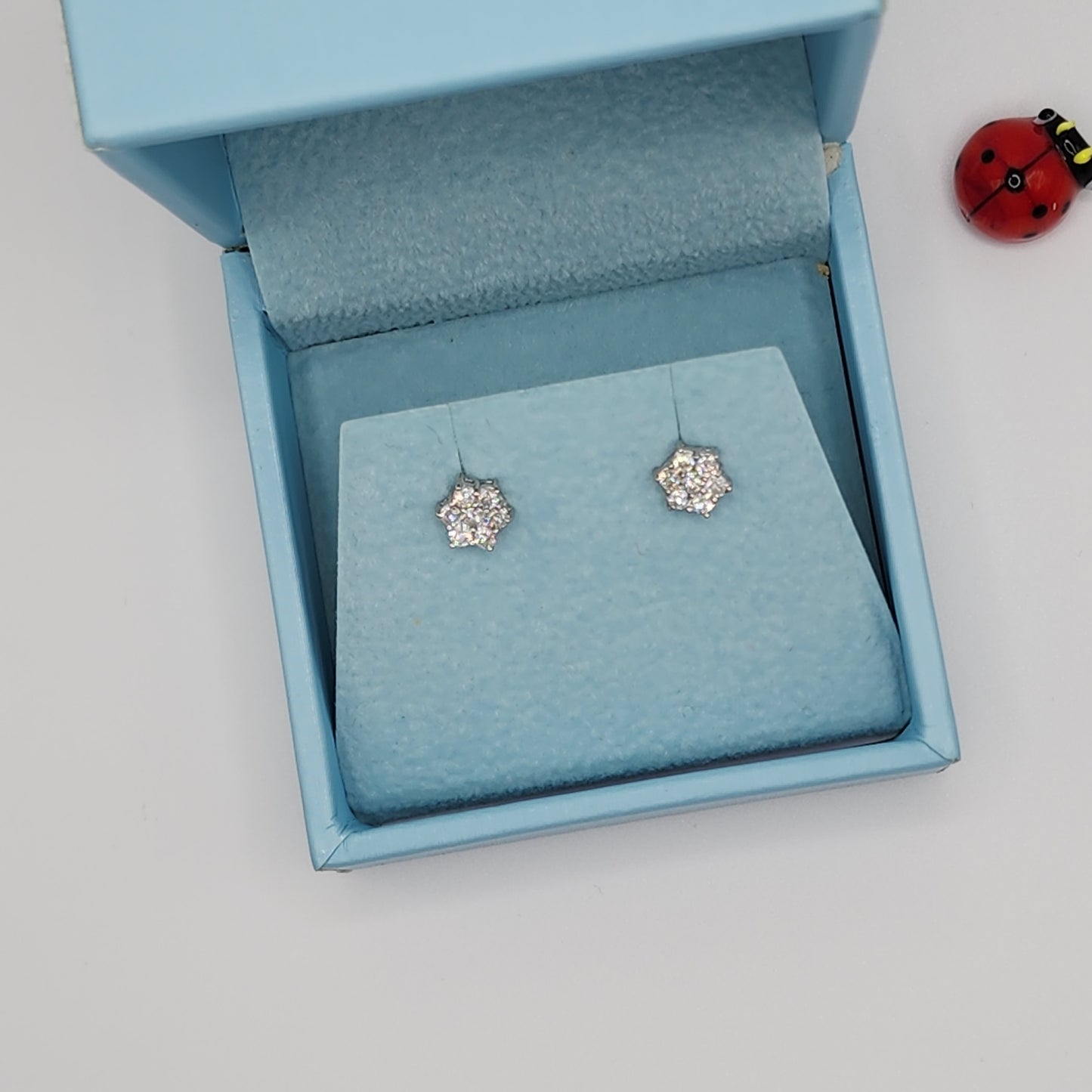 Flower Motif Diamond Stud Earrings in 14k White Gold