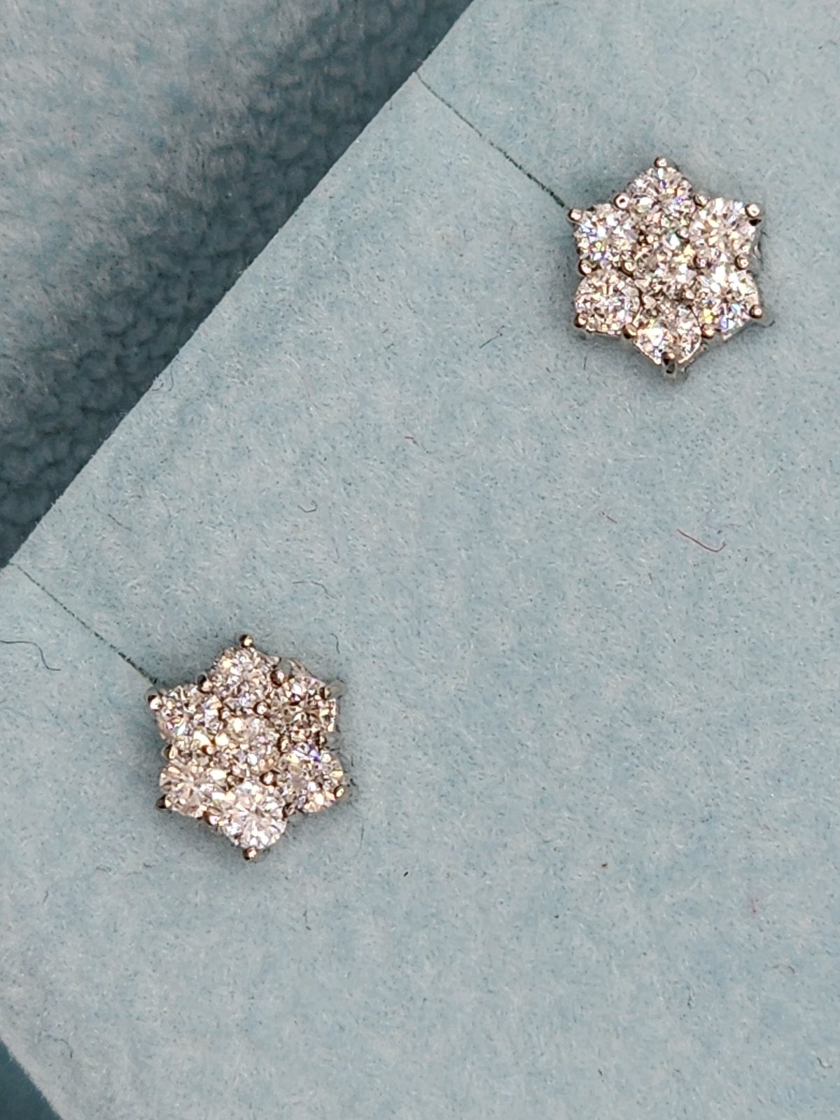 Flower Motif Diamond Stud Earrings in 14k White Gold