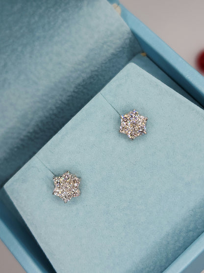 Flower Motif Diamond Stud Earrings in 14k White Gold