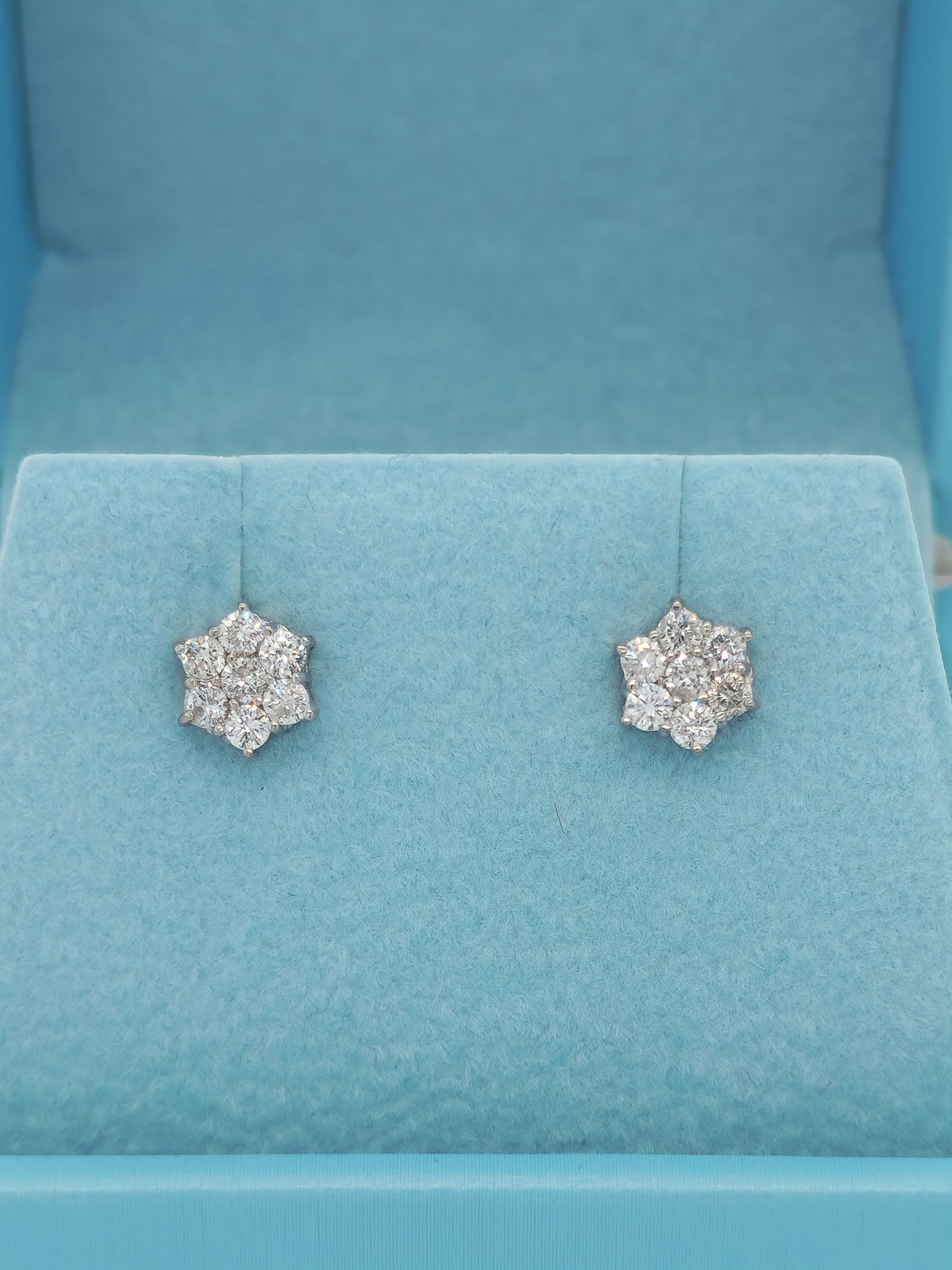 Flower Motif Diamond Stud Earrings in 14k White Gold