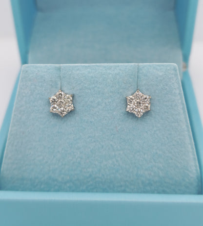 Flower Motif Diamond Stud Earrings in 14k White Gold