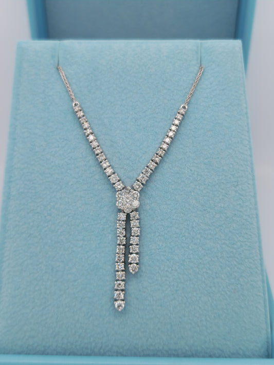 Diamond Double Strand Lariat Necklace in 14k White Gold