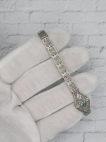 Art-Deco Aquamarine and Diamond Bracelet in 14k White Gold