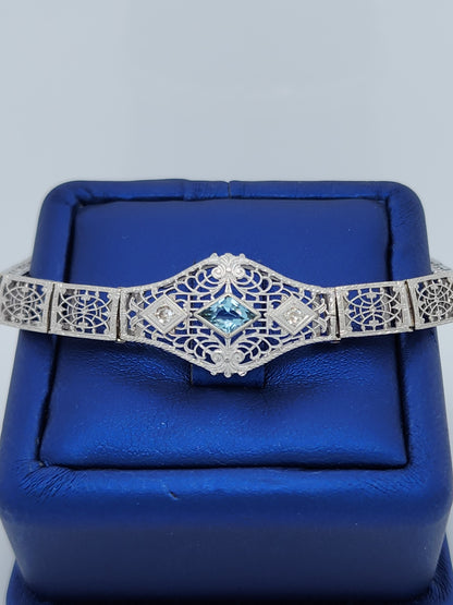 Art-Deco Aquamarine and Diamond Bracelet in 14k White Gold