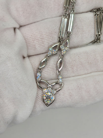 Platinum Fancy V-shape Necklace with Natural Diamonds 16" long