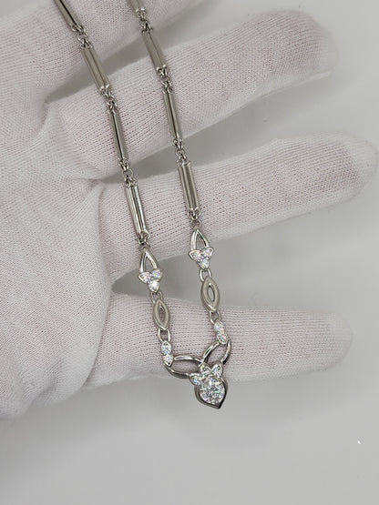Platinum Fancy V-shape Necklace with Natural Diamonds 16" long