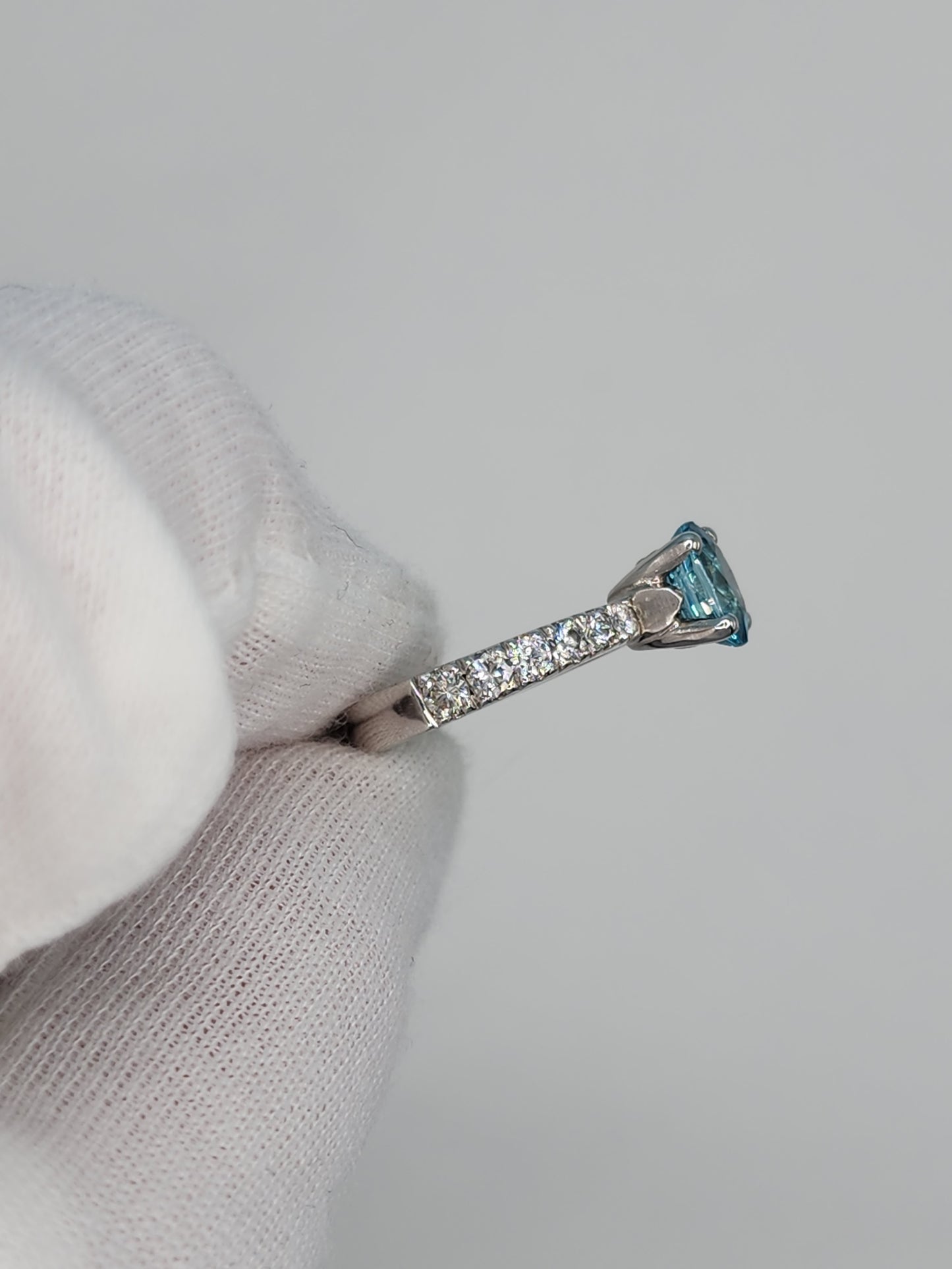 Natural 2.24 ct Blue Zircon and Diamond Ring in 14k White Gold