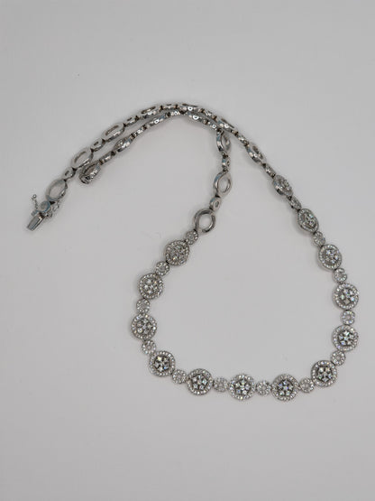 Diamond Cluster Fancy Statement Halfway Around Tennis Necklace in 14k White Gold