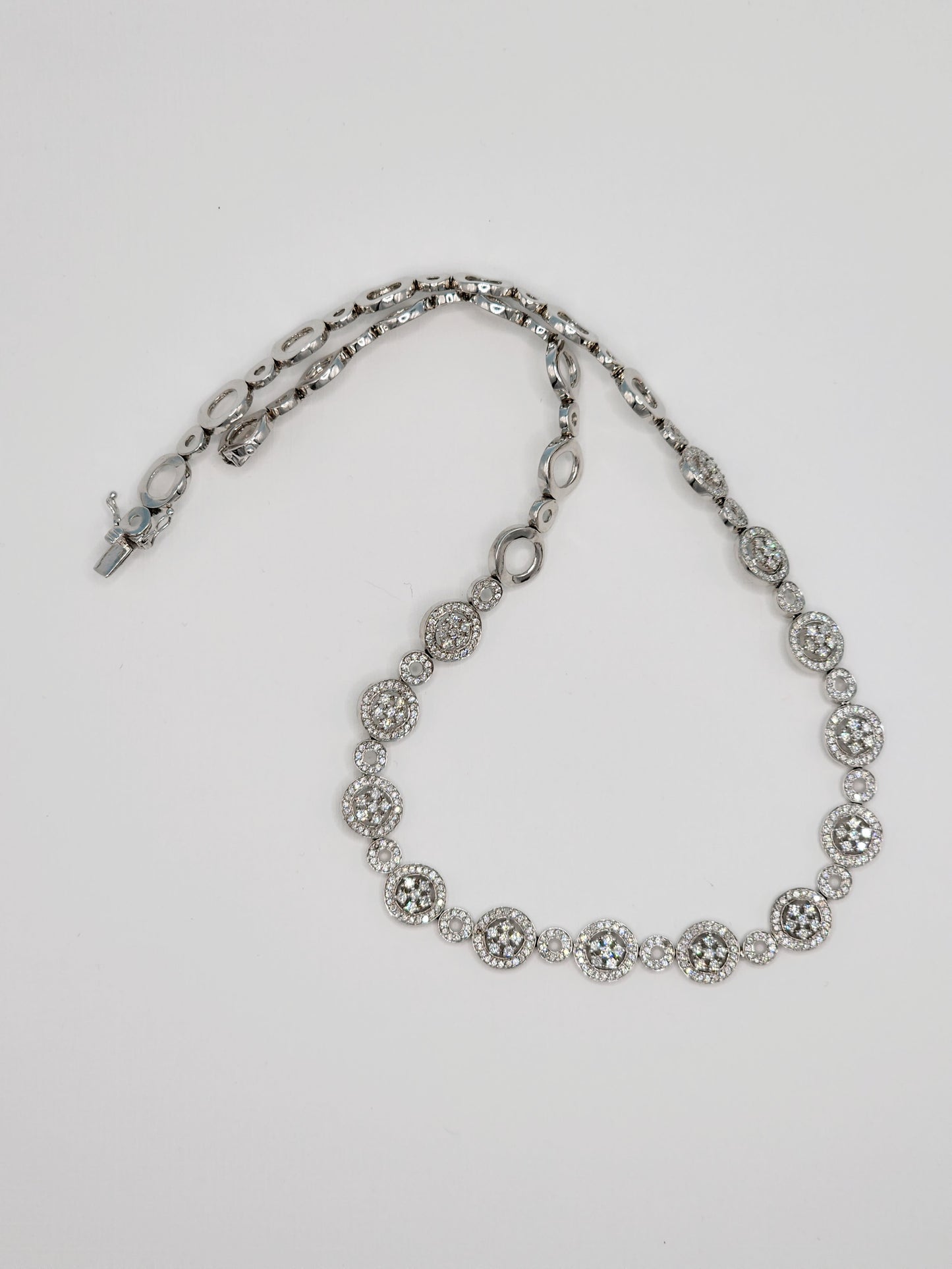 Diamond Cluster Fancy Statement Halfway Around Tennis Necklace in 14k White Gold