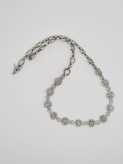 Diamond Cluster Fancy Statement Halfway Around Tennis Necklace in 14k White Gold