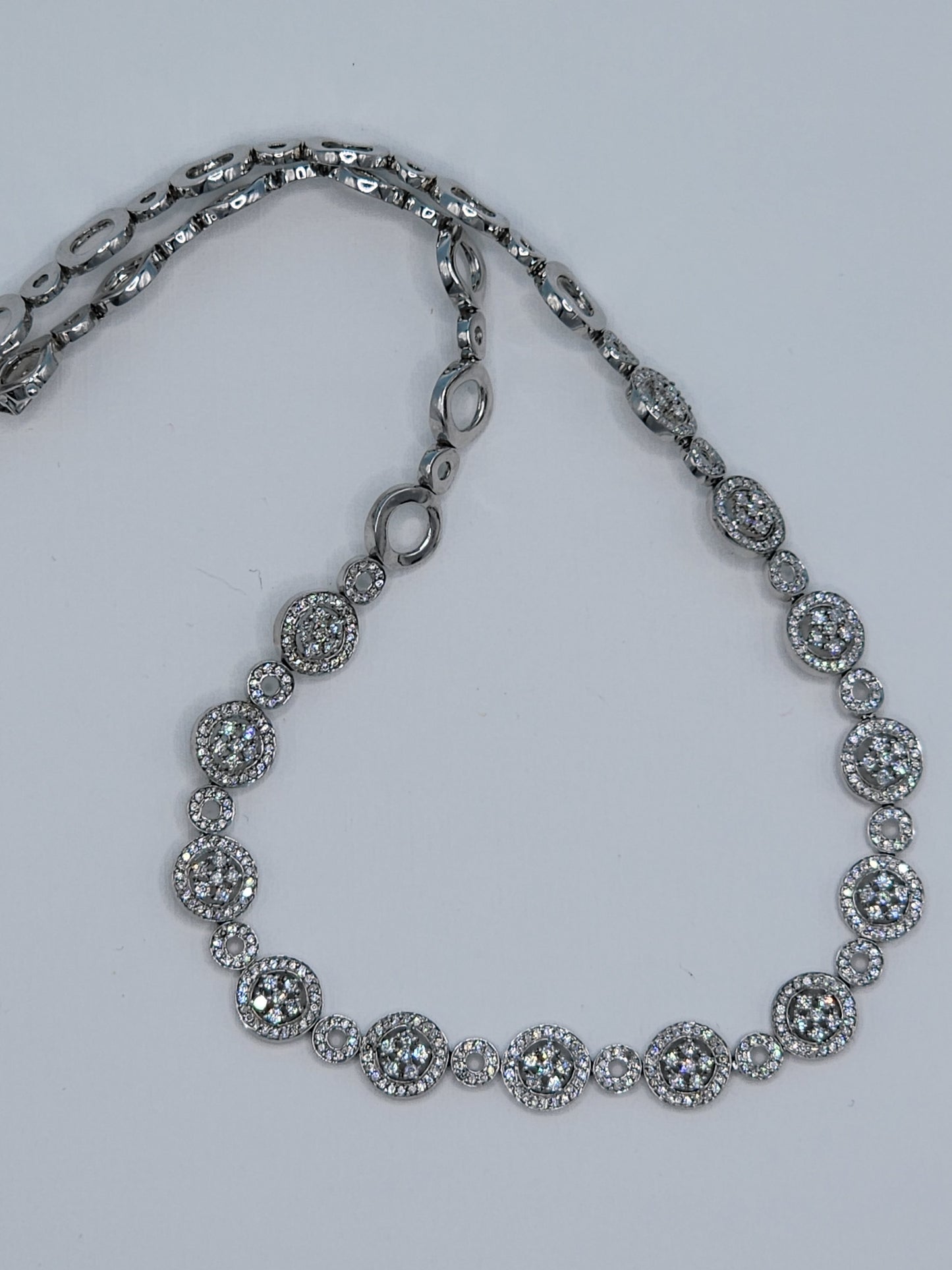 Diamond Cluster Fancy Statement Halfway Around Tennis Necklace in 14k White Gold