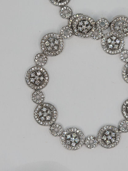 Diamond Cluster Fancy Statement Halfway Around Tennis Necklace in 14k White Gold