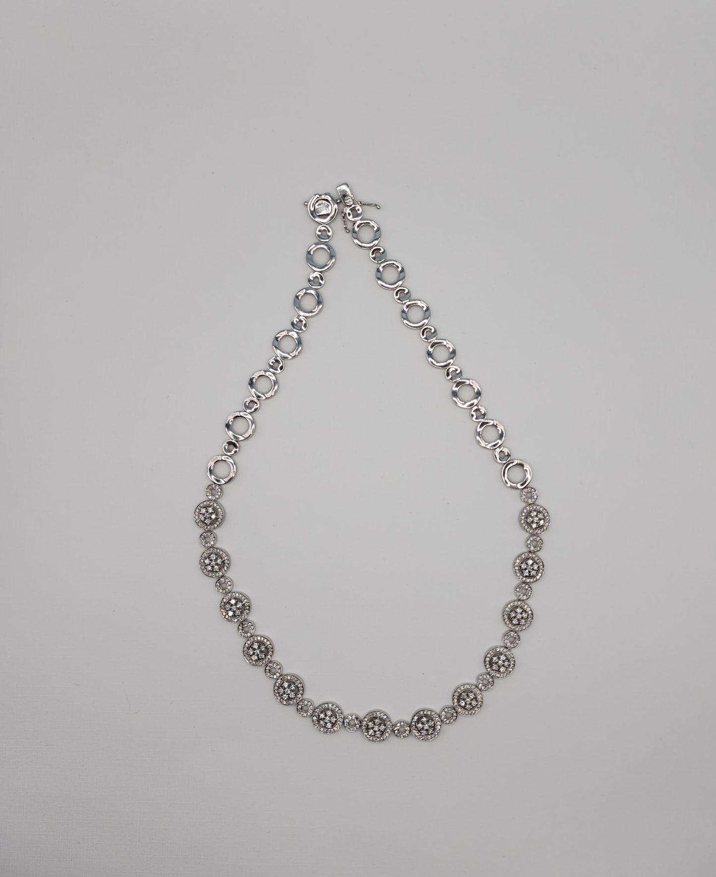 Diamond Cluster Fancy Statement Halfway Around Tennis Necklace in 14k White Gold