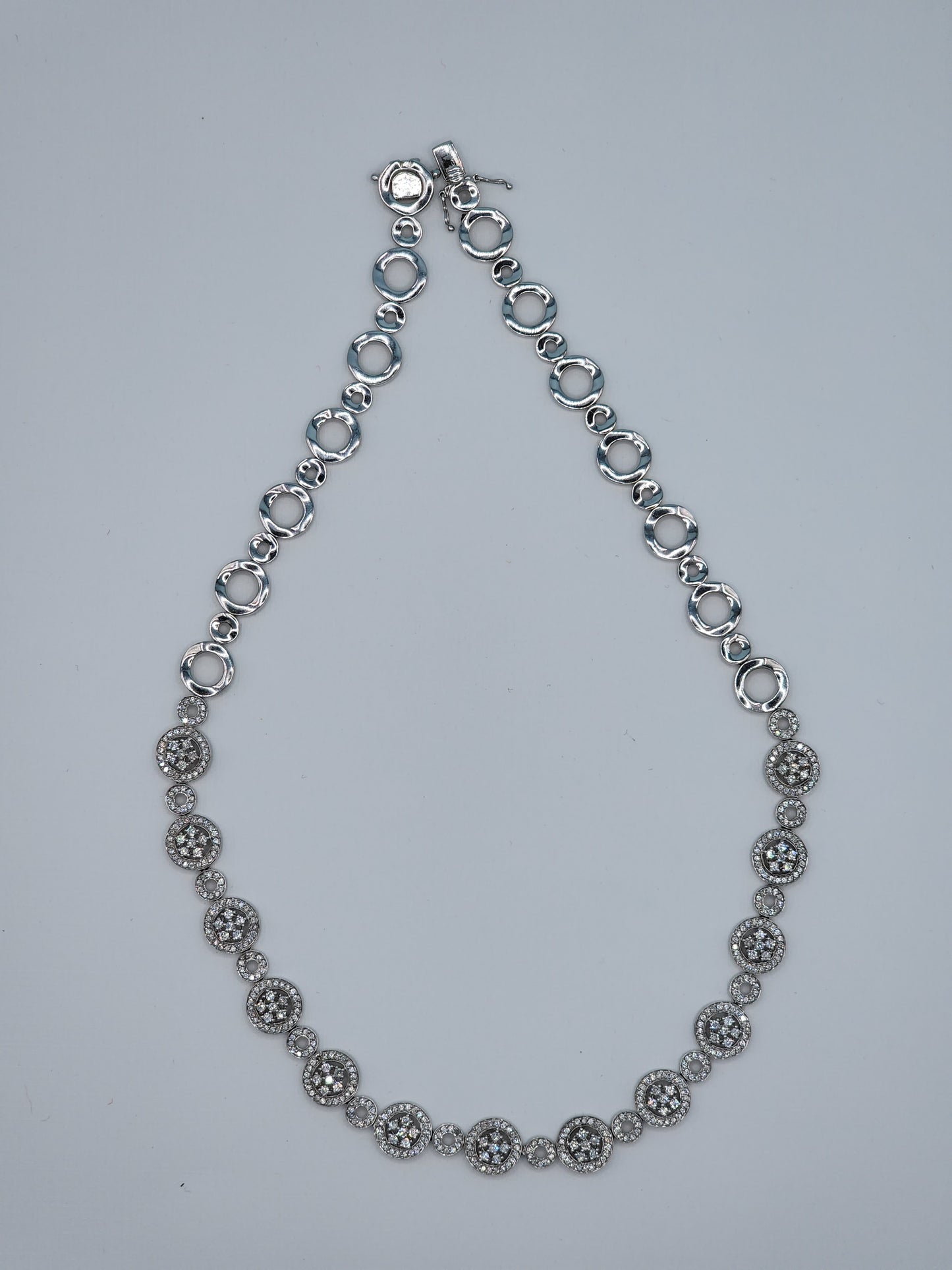 Diamond Cluster Fancy Statement Halfway Around Tennis Necklace in 14k White Gold