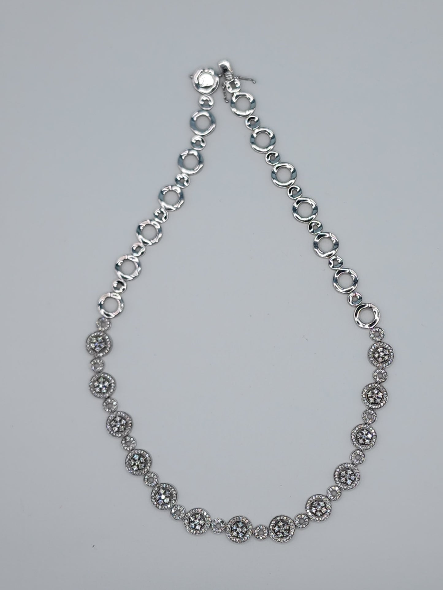 Diamond Cluster Fancy Statement Halfway Around Tennis Necklace in 14k White Gold