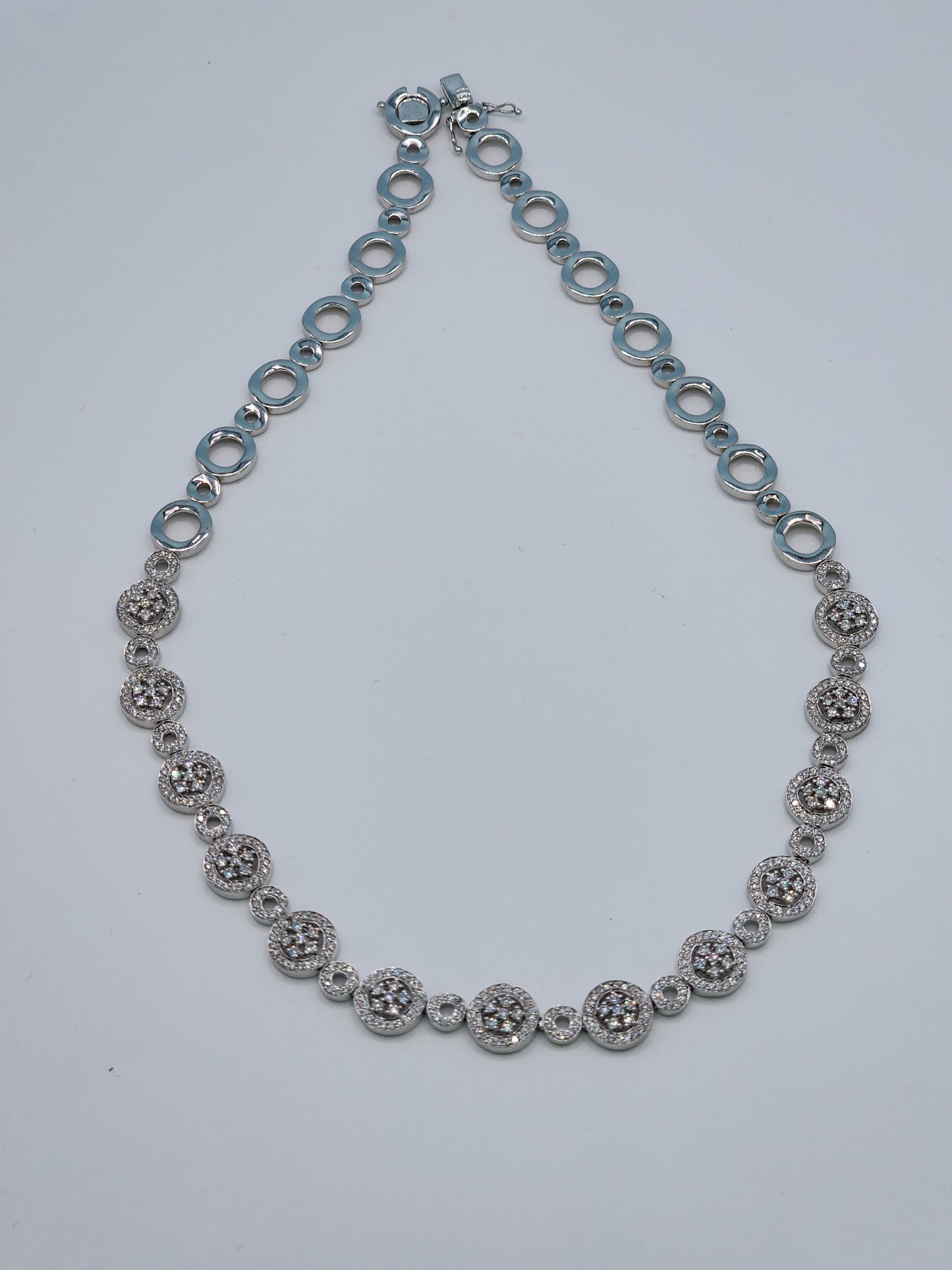 Diamond Cluster Fancy Statement Halfway Around Tennis Necklace in 14k White Gold