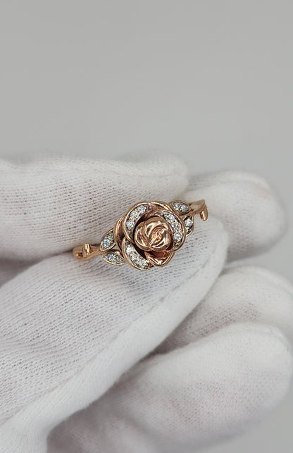 Enchanted Disney Belle Diamond Rose Ring in 10k Rose Gold