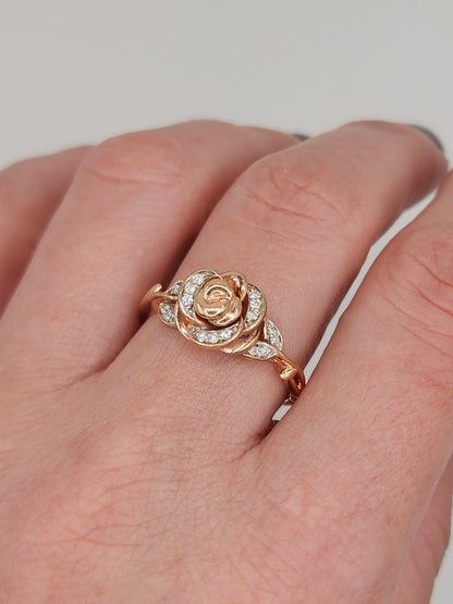 Enchanted Disney Belle Diamond Rose Ring in 10k Rose Gold