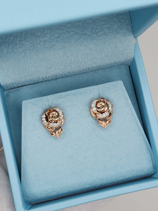 Enchanted Disney Belle Diamond Rose Stud Earrings in 10K Rose Gold