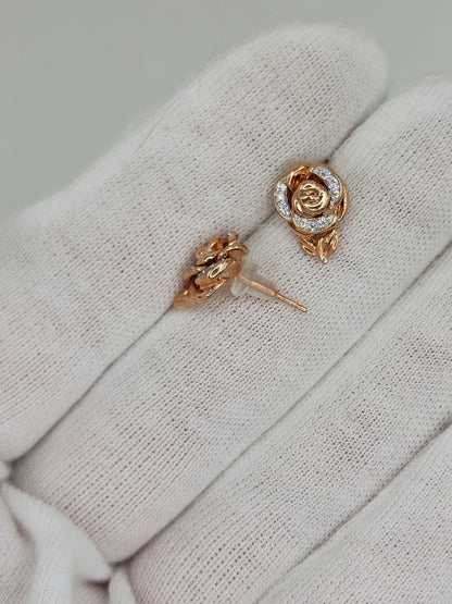 Enchanted Disney Belle Diamond Rose Stud Earrings in 10K Rose Gold