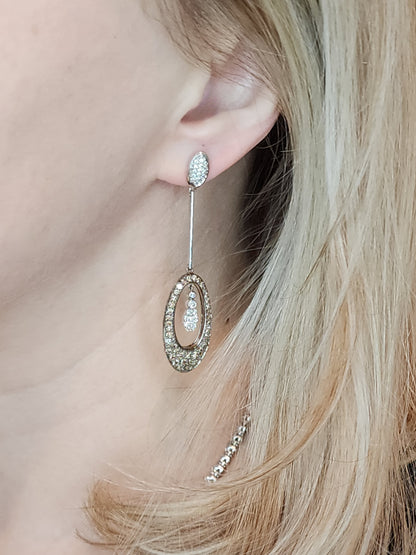 Natural White and Brown Diamond Drop Dangling Earrings in 14k White Gold