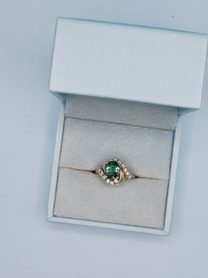 Light Green Tourmaline Ring with Diamonds in Rose and White Gold