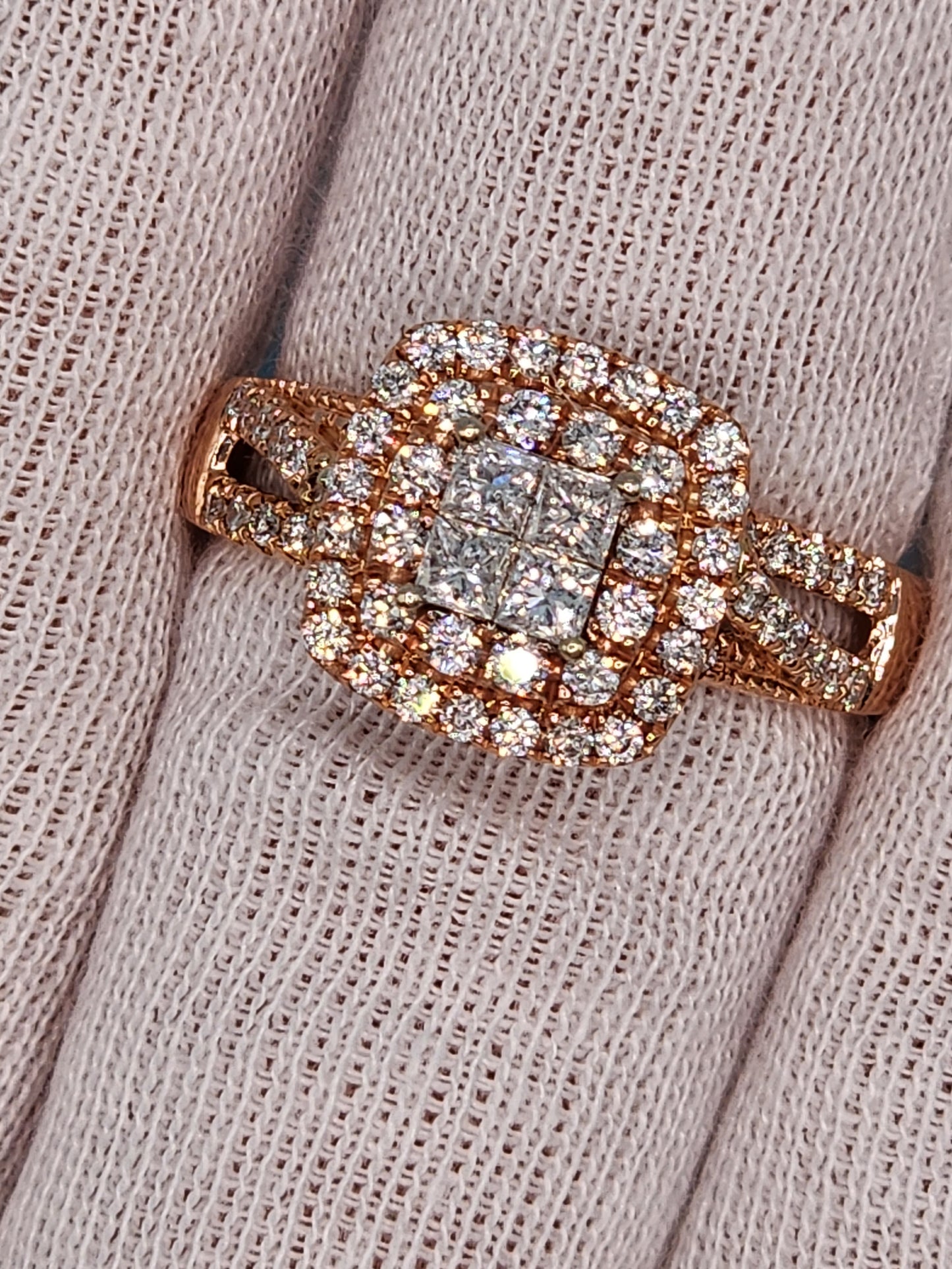 Ladies Double Halo Diamond Cluster Engagement/Anniversary Ring in 14k Rose Gold