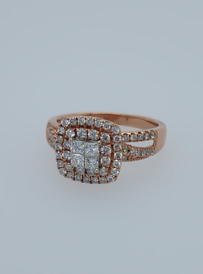 Ladies Double Halo Diamond Cluster Engagement/Anniversary Ring in 14k Rose Gold