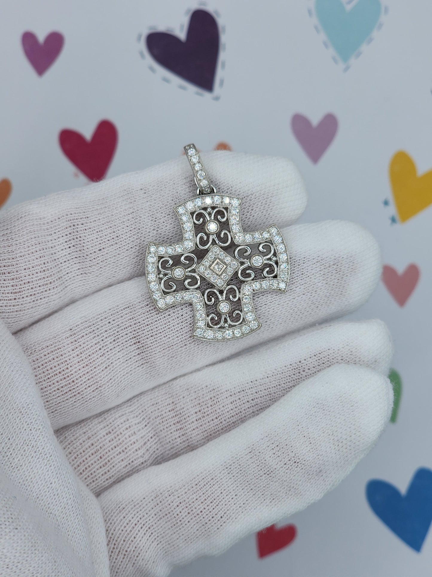 Maltese Cross Enhancer Pendant With Diamonds in 18k White Gold