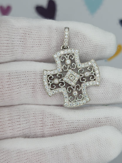 Maltese Cross Enhancer Pendant With Diamonds in 18k White Gold