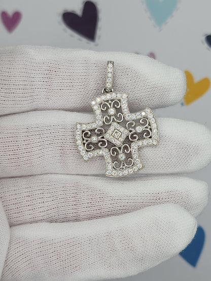 Maltese Cross Enhancer Pendant With Diamonds in 18k White Gold