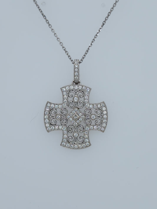 Maltese Cross Enhancer Pendant With Diamonds in 18k White Gold